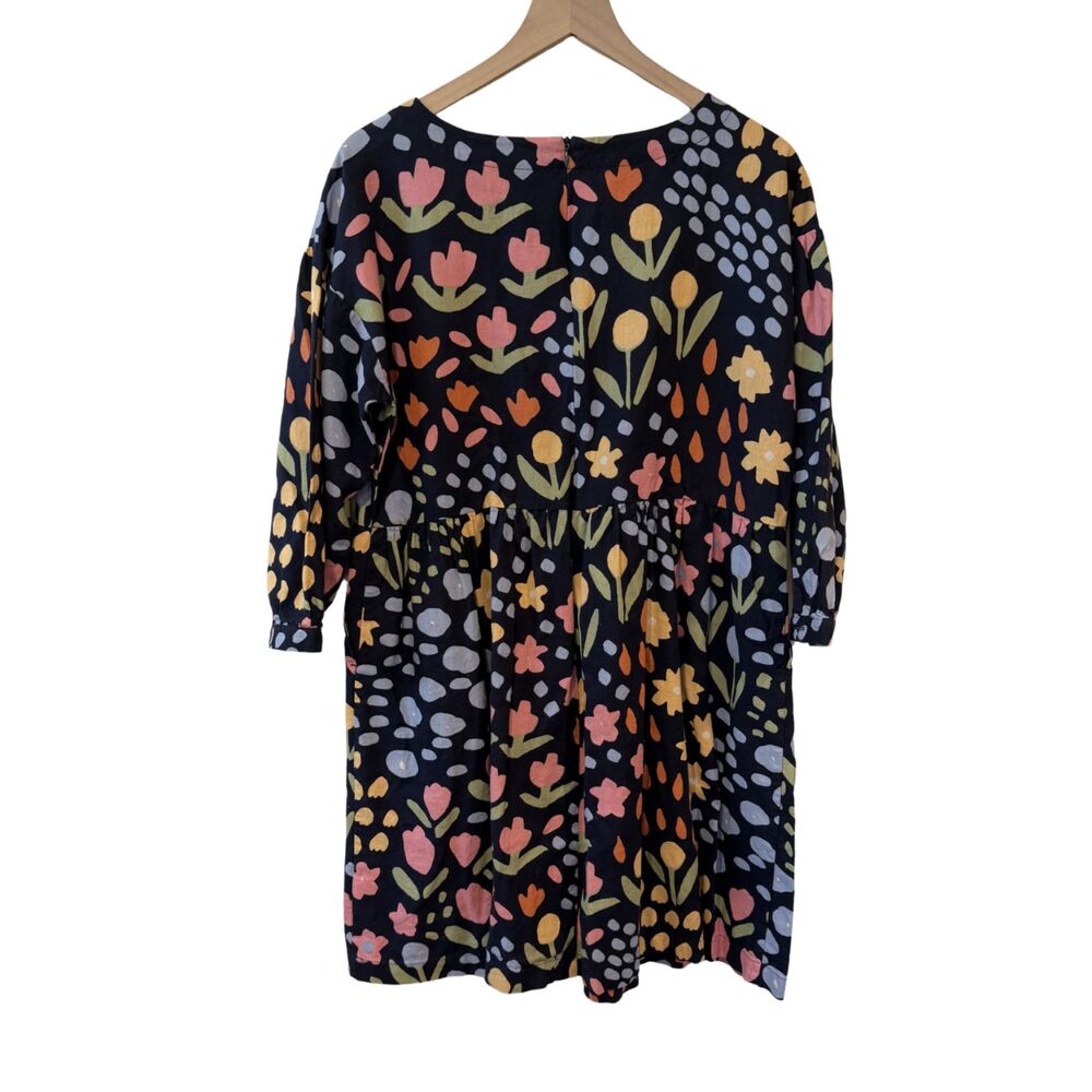 Princess Highway Navy Pink Orange Floral Oversize Baby Doll Dress Sz 12 linen - Picture 2 of 6